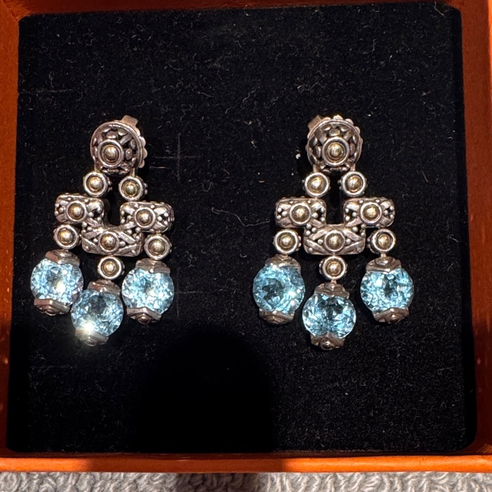 John Hardy Silver with Blue Topaz Chandelier Earrings